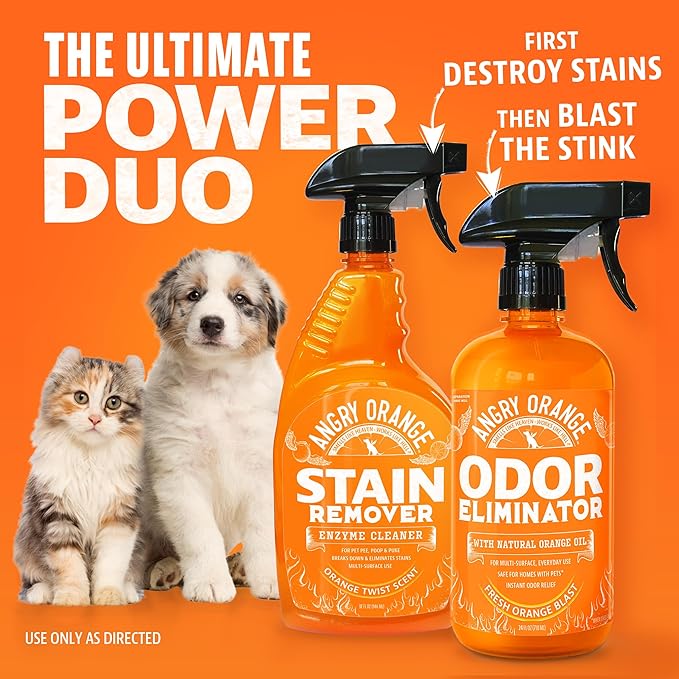 ANGRY ORANGE Pet Odor Eliminator for Dog and Cat Urine, Carpet Stains, and Strong Smells – Citrus Cleaner with Natural Orange Oil – 24 oz