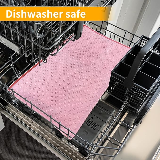 Ptlom Pet Placemat for Dog and Cat, Mat for Prevent Food and Water Overflow, Suitable for Small, Medium and Big Pet,24.5" 16.5", Pink