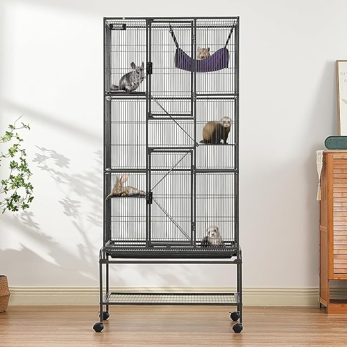 VEVOR 69" Rolling Metal Ferret Cage, Large 4-Tier Critter Nation Cage, Small Animal Cage with Ramps & Tray, Easy to Set up for Pet Mice, Hamster, Guinea Pig, Chinchilla, Squirrel, Hedgehogs, Bunny