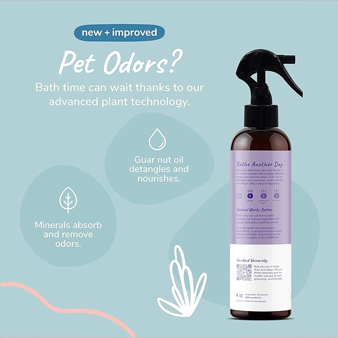 kin+kind Dog Deodorizing Spray - Safe, Natural, & Easy to Use Pet Odor Eliminator, Premium Cat/Dog Detangler Spray Formula Made w/Aloe, Dog Deodorizer for Smelly Dogs/Cats Made in The USA (12 fl oz)