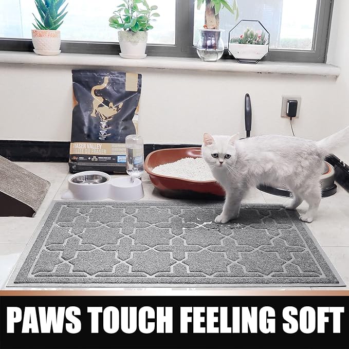 Yimobra Cat Litter Mat, 47"x36" Litter Box Mat with Litter Lock Mesh, Soft Cat Litter Mat Litter Trapping Mat, Easy to Clean, Non-Slip, Water Resistant, Litter Free Floors, Grey