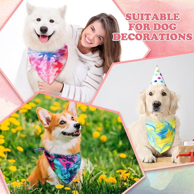 200 Pcs Dog Bandanas Bulk Pet Bibs Colorful Triangle Scarf Pet Bandanas for Medium Large Dogs Spring Summer Birthday Costume Decoration (Tie Dye)