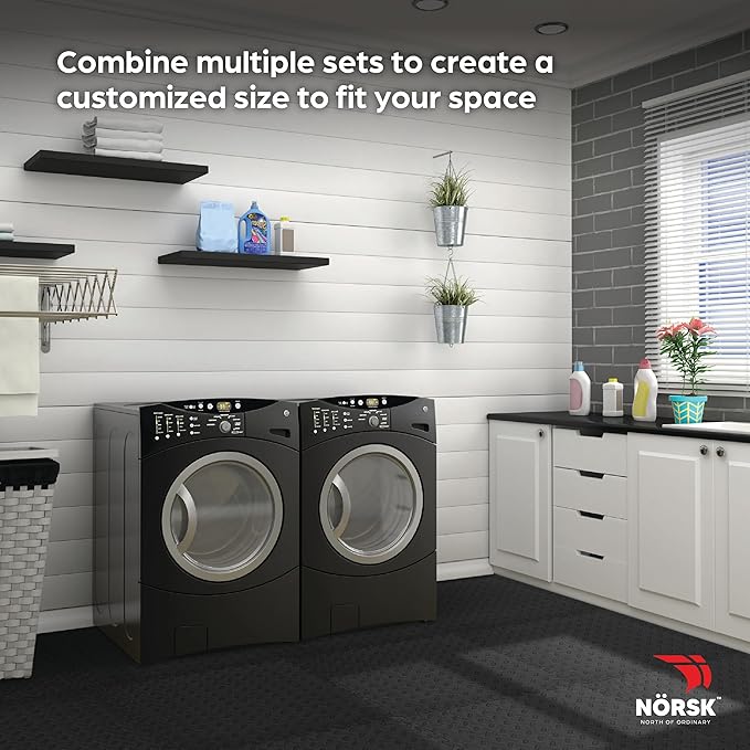 Norsk Foam Floor Gym Mats with Interlocking Tiles, .47" Thick, 24"x24", 60-Pack, 240 Square Feet, Diamond Plate Design, Black