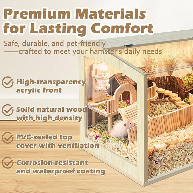 Hamster Cage Chewproof, Large Hamster Cages and Habitats, Openable Top with Acrylic Sheets, Solid Built