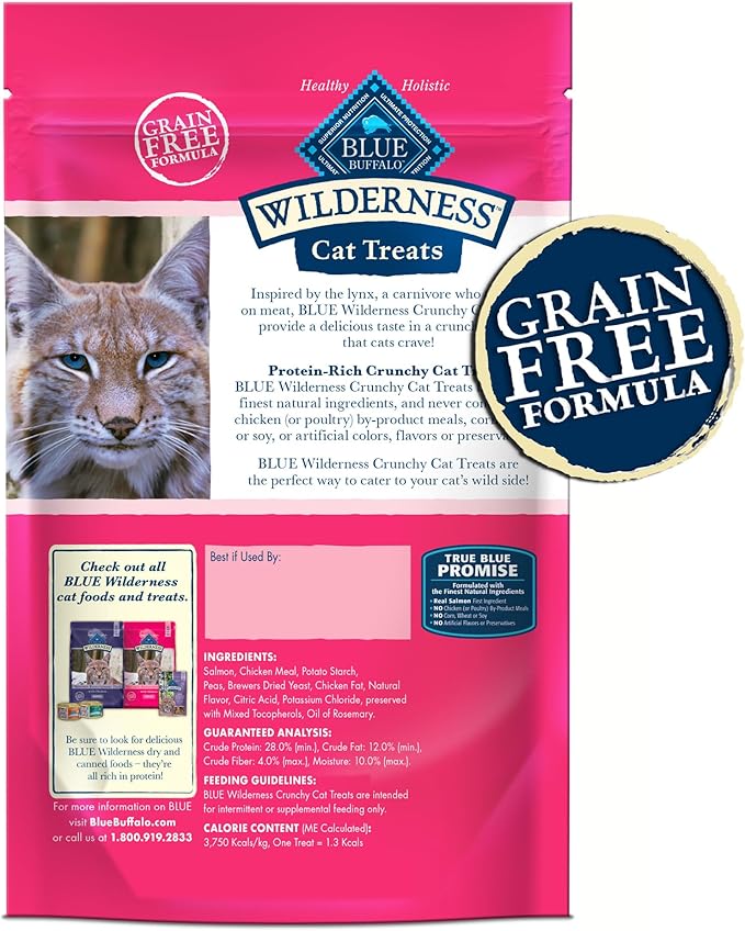 Blue Buffalo Wilderness High Protein Crunchy Cat Treats, Made with Natural Ingredients, Tasty Salmon Flavor, 2-oz Bag (Pack of 12)