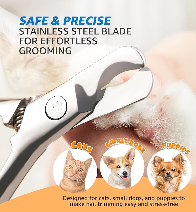 Pet Nail Clippers for Cats & Small Medium Dogs Puppies, Cat Nail Trimmer with All-Steel Material, Extra-Sharp Durable Blades, Ergonomic Handle, Professional Grooming Tool with Free Nail File