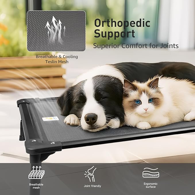 Sytopia 42'' Outdoor Elevated Dog Bed for Large Dogs, Chew-Proof Pet Camping Raised Cot with Breathable Mesh - Durable Frame, Cooling Hammock Bed, Non-Slip Feet, Waterproof, Easy Clean