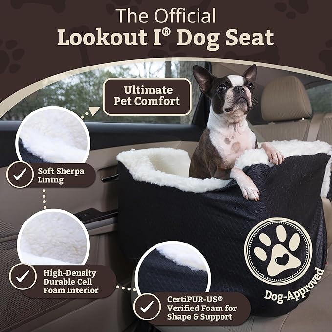 Snoozer Lookout I Car Seat - Dog Car Seats for Small Dogs, Puppy Booster Bed for Small & Medium Sized Pets Up to 25 Lbs, Elevated, Washable - Medium, Black Diamond