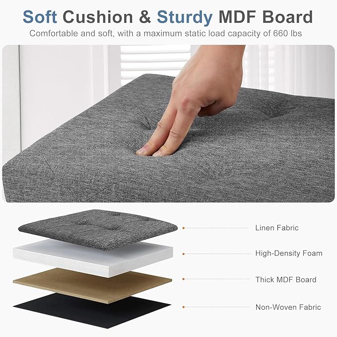 Sweetcrispy Foldable Storage Ottoman 43in, Storage Chest, Large Ottoman Bench Foot Rest Stool with Padded Seat for Entryway Living Room, Bedroom,Load 350lbs, Modern Grey