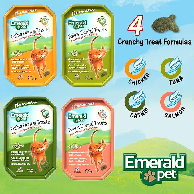 Feline Dental Treats — Tasty and Crunchy Cat Dental Treats Grain Free — Natural Dental Treats to Clean Cat Teeth, Freshen Cat Breath, and Reduce Plaque and Tartar Buildup — Catnip Treats, 11 oz