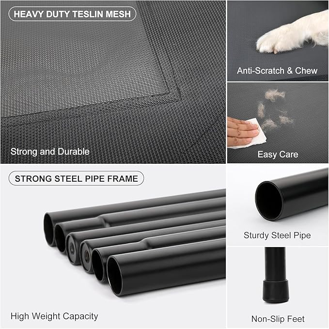 Cooling Elevated Dog Bed for Extra Large Dogs with Non-Slip Floor Protectors & Breathable Mesh, XL Raised Indoor & Outdoor Dog Cot Hammock, 54" L x 35.5" W x 8" Th, X-Large, Green