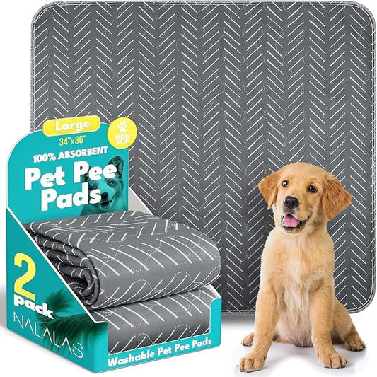 NALALAS Large Washable Pee Pads for Dogs | Reusable, Waterproof & Ultra Absorbent Puppy Pads | Dog Pee Pads, Anti-Slip, Leakproof & Quick Dry Pet Training Mat | Whelping Pad, Puppy Mat & Crate Pad