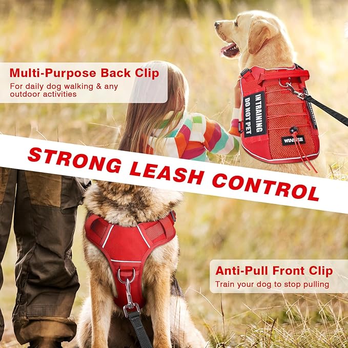 WINSEE Service Dog in Training Mesh Harness with 10 Pet Patches, Soft Air Mesh Breathable Tactical Dog Molle Vest, Reflective Military Pet Vest for Walking Hiking for Large Dogs