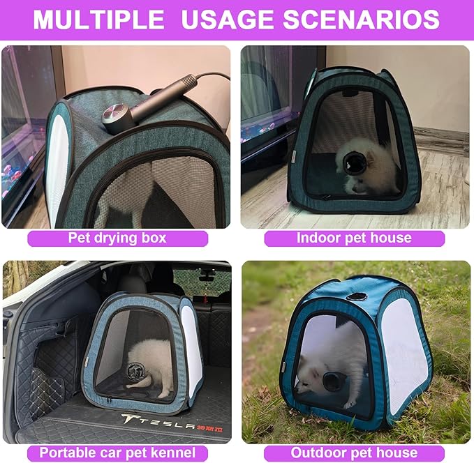 PetDogCatDrying Box Waterproof Anti-Hair Flying Portable Cat Cage Kennel Portable Foldable Cat Drying Room Pet Dry Room Pet HairDryerClean Grooming House Dryer Cage for Cats/Dogs (Trapezoid Purple)