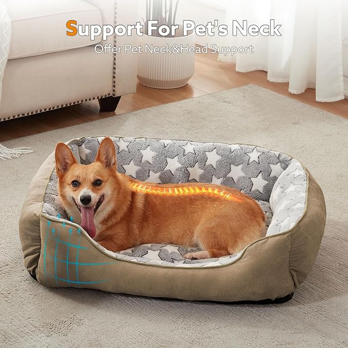 SIWA MARY Rectangle Dog Bed for Small Medium Dogs, Calming Dog Bed Small Size Dog, Orthopedic Dog Sofa Bed, Washable Soft Calming Sleeping Dog Soft Puppy Bed, Non-Slip Bottom, S (20"x 19"x 6"),Brown