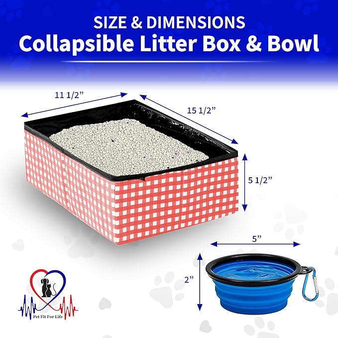 Pet Fit For Life - Vibrant Collapsible Travel Cat Litter Box - Portable, Foldable, Compact Design with Bonus Water Bowl - Ideal for Car & Camping - Reusable, Cats Safe - Coral, (16"x12"x5")