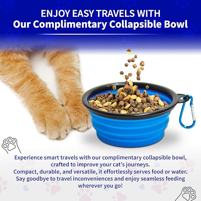 Pet Fit For Life - Vibrant Collapsible Travel Cat Litter Box - Portable, Foldable, Compact Design with Bonus Water Bowl - Ideal for Car & Camping - Reusable, Cats Safe - Blue, (16"x12"x5")