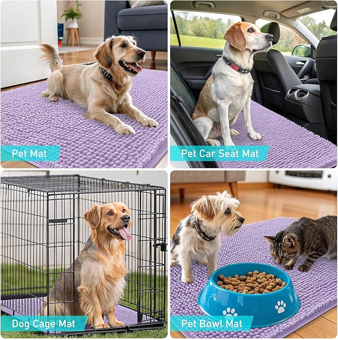 OLANLY Dog Door Mat for Muddy Paws 30x20, Absorbs Moisture and Dirt, Absorbent Non-Slip Washable Doormat, Quick Dry Chenille Mud Mat for Dogs, Entry Indoor Entryway Carpet for Inside Floor, Lavender