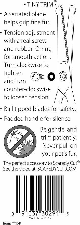 Tiny Trim 4.5" Ball-Tipped Scissor for Dog, Cat and all Pet Grooming - Ear, Nose, Face & Paw - Scaredy Cut's small Safety Scissor Blue