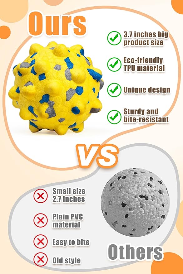 Dog Tennis Balls for Aggressive Chewers, Indestructible Durable Bouncy Interactive Toy for Dogs Fetch Game Lightweight Floating Outdoor Training(2 Yellow Point+ 2 Blue Cirle Medium)