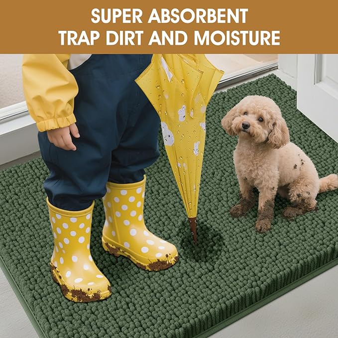 IM HOME Extra Large 60" x 36" Olive Dog Door Mats for Muddy Paws, Chenille Absorbent Dog Mat, Non Slip Heavy Mud Mat for Dogs, Soft Pet Bed Mat for Entryway, Mud Paws, Inside Floor