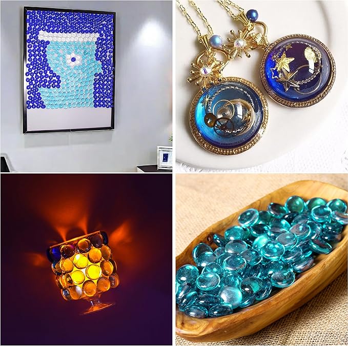 Sea Blue Glass Marbles, 0.97 LB Transparent and Smooth Flat Glass Beads for Vases, Mosaic Gem Pebbles for Aquarium Decor, Floral Arrangements, Mancala Stones, Vase Filler and Crafts,Approx. 80-100 PCS