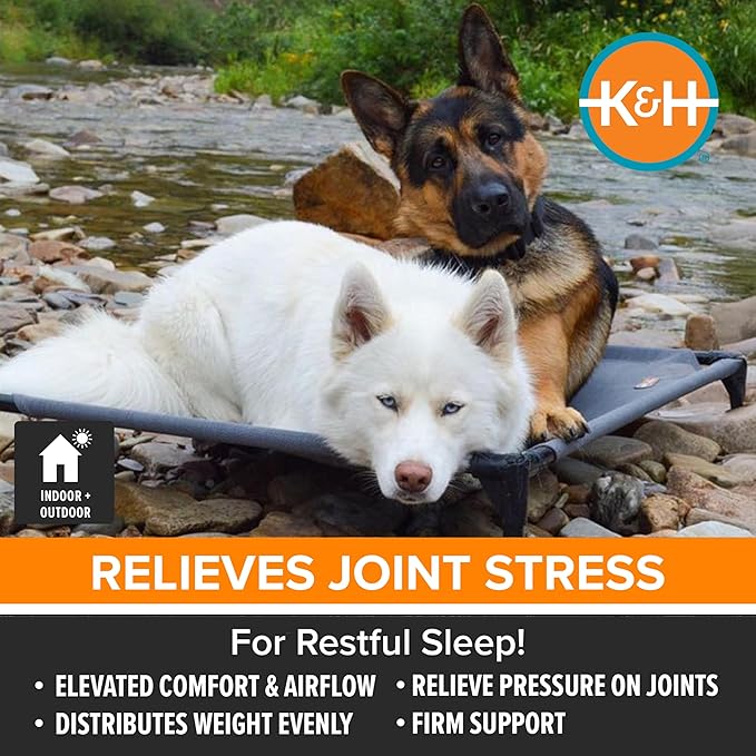 K&H Pet Products Elevated Outdoor Dog Cot Bed, Raised Cooling Bed with Washable Breathable Mesh for Large Dogs, Portable Raised Platform Pet Bed, Heavy Duty Metal Frame Hammock Bed, Jumbo, Gray