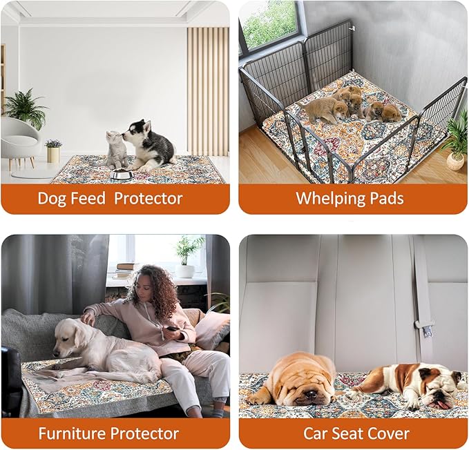 Washable Pee Pads for Dogs, (2 Pack, 36"x42") Upgrade Reusable Puppy Pads with Non-Slip Rug Pad, Super Thickening Absorbent Leakproof Dog Traning Pads Whelping Pad for Dogs, Doggie(Orange)