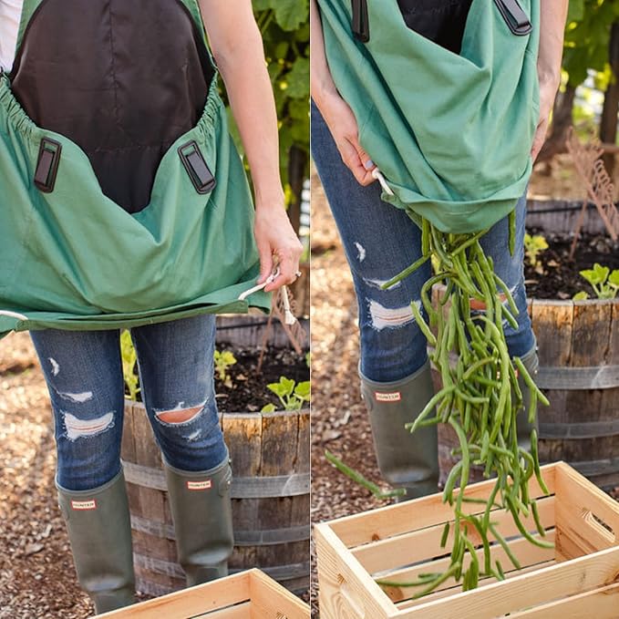 Roo Gardening Apron with Pockets & Harvesting, Picking Pouch - Adjustable, Water-resistant, Washable Canvas Cotton
