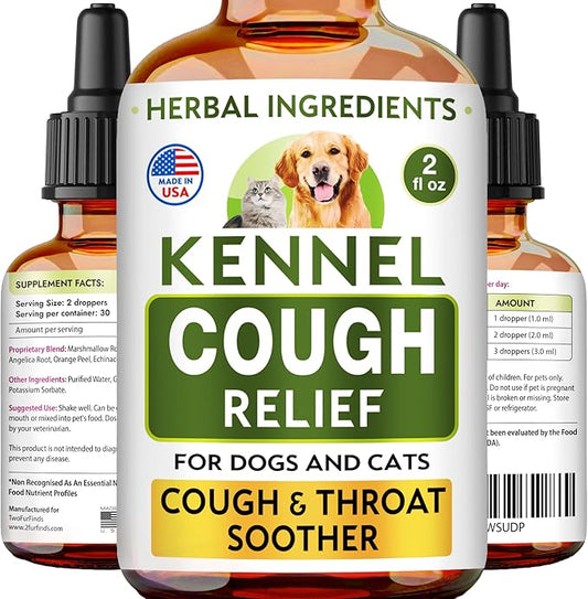 Kennel Cough Herbal Drops for Dogs & Cats - Cough Relief - Throat Soother - Dry and Wet Pet Cough - Made in US - 2 Fl Oz
