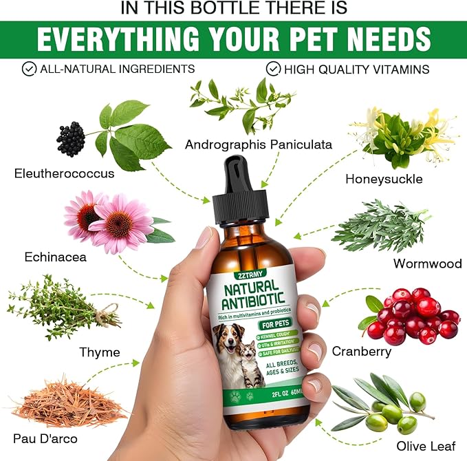 Natural Antibiotics for Dogs and Cats,Antibiotic for Cats,Dog Antibiotics in Drops,Help with Allergies, Itching, Coughs, UTIs,Skin, Coat, Digestion Care,for All Breeds & Ages,Pet Supplements&Vitamins