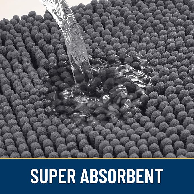 Smiry Dog Door Mat for Muddy Paws 47x32, Absorbs Moisture and Dirt Doormat, Non-Slip Washable Quick Dry Chenille Front Door Mat Indoor Entrance, Entryway Carpet for Inside Floor, Dark Grey