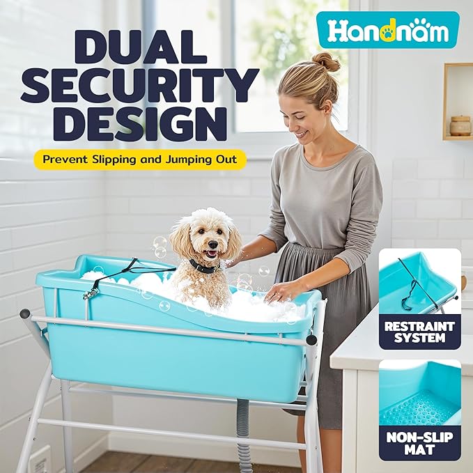 Dog Bath Tub, Portable Dog Washing Bathing Station, Elevated Foldable Dog Bath for Shower and Grooming, 3 Adjustable Height Pet Tub for Small and Medium Size Dogs, Indoor and Outdoor (Patent Design)