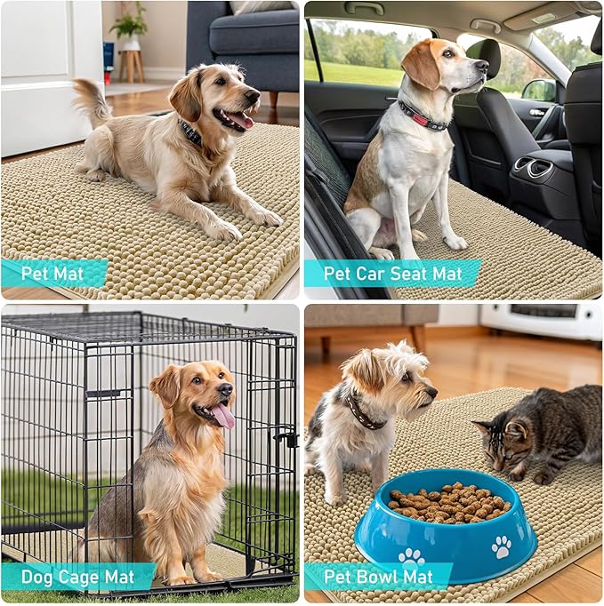 OLANLY Dog Door Mat for Muddy Paws 36x24, Absorbs Moisture and Dirt, Absorbent Non-Slip Washable Doormat, Quick Dry Chenille Mud Mat for Dogs, Entry Indoor Entryway Carpet for Inside Floor, Beige