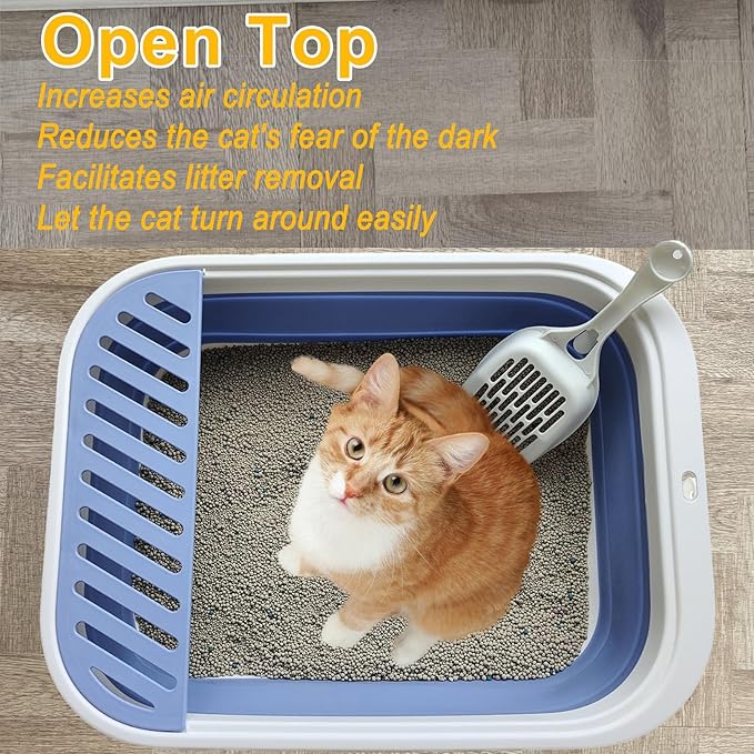 Kitten Training Litter Box, Collapsible Low Entry Kitten Litter Box Shallow LitterBox Senior Cats Anti-Splashing Open Potty Pan Scoop Leak-Proof Pedal Cat Toilet No Smell Easy Clean