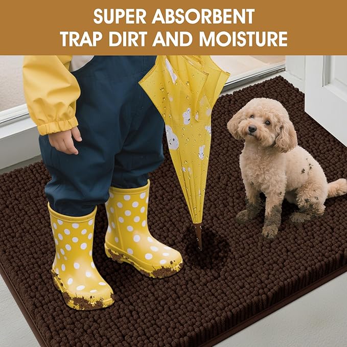 IM HOME Extra Large 71" x 25" Brown Dog Door Mats for Muddy Paws, Chenille Absorbent Dog Mat, Non Slip Heavy Mud Mat for Dogs, Soft Pet Bed Mat for Entryway, Mud Paws, Inside Floor