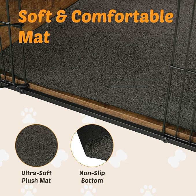 Dog Kennel Furniture, Wooden Dog Crate End Table with Dual Doors, Chew-Proof Design & Cushion, Heavy Duty Dog Crate, Decorative Pet Crate Dog Cage for Indoor (27 Inch)