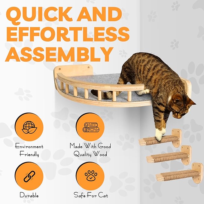 UNTITLDW Wall-Mounted Cat Shelves – Sleek, Durable Multi-Level Shelf with Floating Perch, Hammock, Cat Bed & Platform – Space-Saving Design for Play & Lounging – Easy Setup for Active Cats