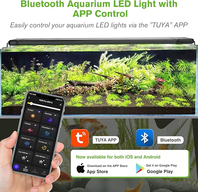 hygger 35W Smart Aquarium Light, Bluetooth LED Light with App Control, Full Spectrum Fish Tank Light with 24/7 Lighting Cycle, 5 Modes, Adjustable Timer, for 24"-30" Freshwater Planted Tank