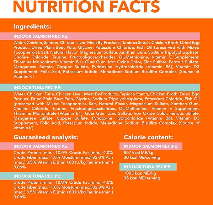 IAMS Perfect Portions Indoor Adult Wet Cat Food Cuts in Gravy Variety Pack, Salmon and Tuna Recipes, 2.6 oz. Easy Peel Twin-Pack Trays (12 Count, 24 Servings)