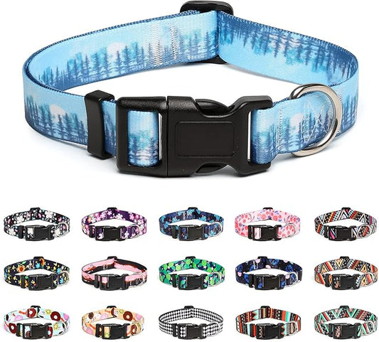 Mercano Adjustable Dog Collar - Special Design Patterns, Soft Nylon Comfortable Durable Pet Collar for Small Medium Large Dogs (M, Forest)