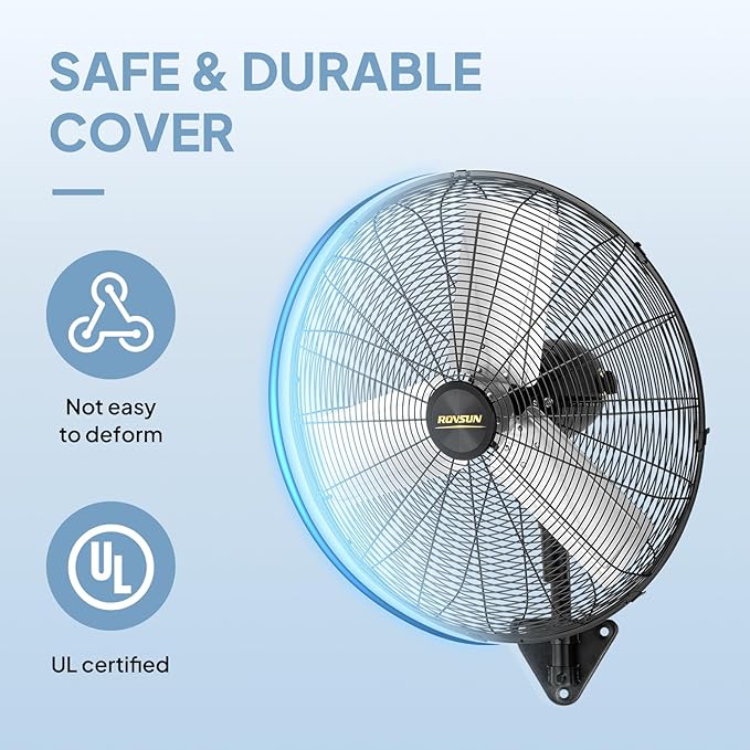 ROVSUN 20" Wall Mounted Fan, High Velocity Industrial Wall Fan, Max 4710 CFM and Wide Angle Oscillating, Commercial Ventilation Use, Suit for Garage, Shop, Greenhouse, Gym