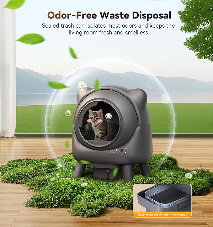 Self Cleaning Litter Box, Automatic Litter Box, FEELNEEDY Odor Control Robot, Cat Ears Design, 65L APP Real-Time Monitor, Cat Litter-Boxs for Multiple Cats, Safety Sensors, with 1 Trash Bag