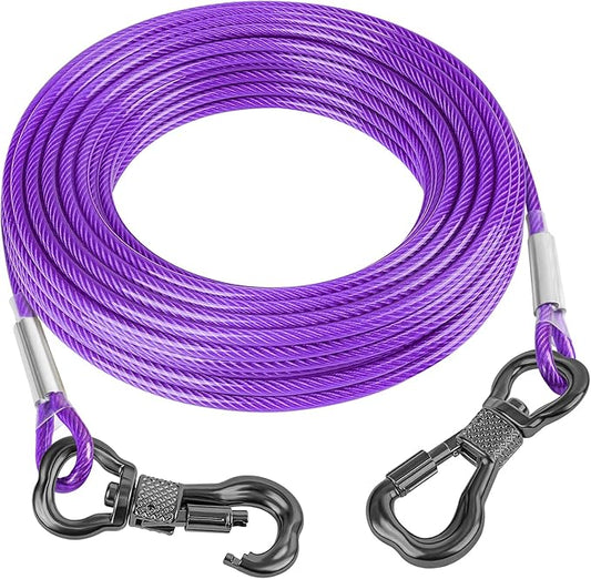 Tresbro 80FT Reflective Tie Out Cable for Dogs Up to 250 Pounds, Steel Wire Lead Leash Cable with Stainless Rotatable Buckle, Lightweight and Enduring, Dog Chains Outside for Outdoor, Yard, Purple