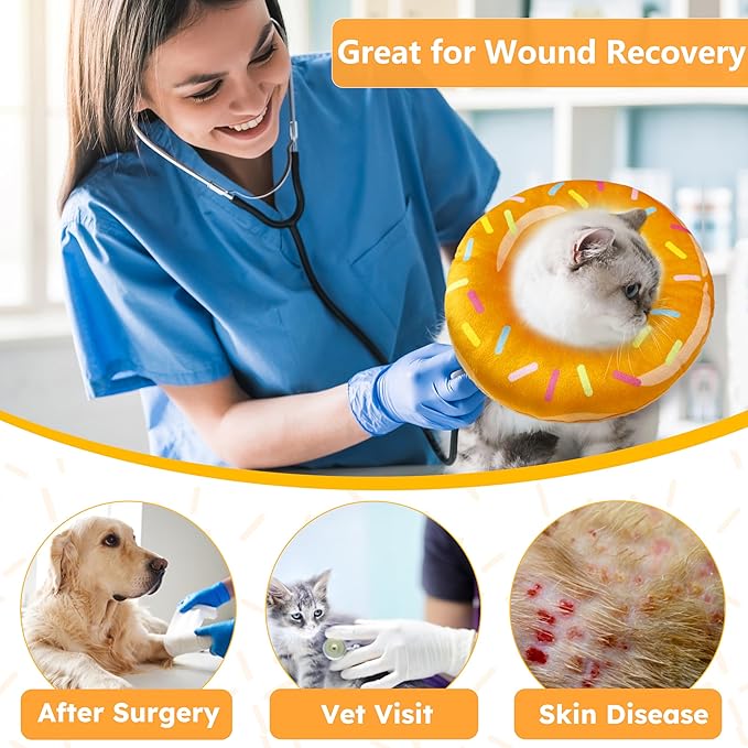 Cat Cone Collar Soft, Cat Recovery Collar for Wound Healing Cute Donut Adjustable Kitten Cones to Stop Licking Comfortable Lightweight Neck Elizabethan Collars for Kittens After Surgery