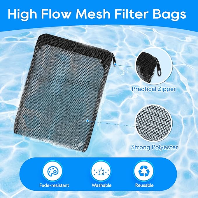 Aquarium Filter Media Bags for Aquarium with Zipper, Fine Mesh Bag Reusable Strong Polyester for Activated Carbon, Bio Filter Balls, Ceramic Rings, Filter Stones 10PCS 3.93" x 5.9"