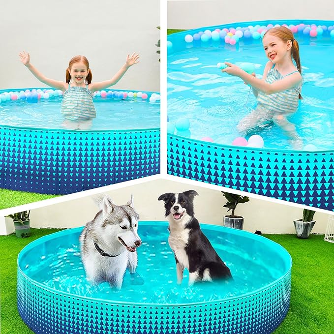 Jasonwell Foldable Dog Kiddie Pool - Hard Plastic Kids Paddling Pool Toddler Baby Swimming Pools for Backyard Collapsible Whelping Box Pet Doggie Cats Wading Pools Bathtub for Puppy Large Dogs 79In