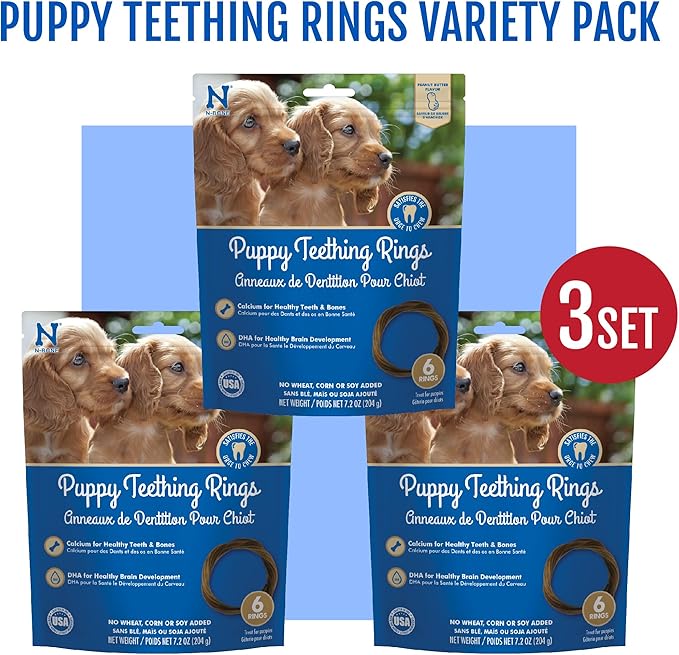 N-Bone Puppy Teething Rings Peanut Butter Flavor 6 Count Bag Multi Pack, Total 3 Bags, 21.6-oz (18 Rings)