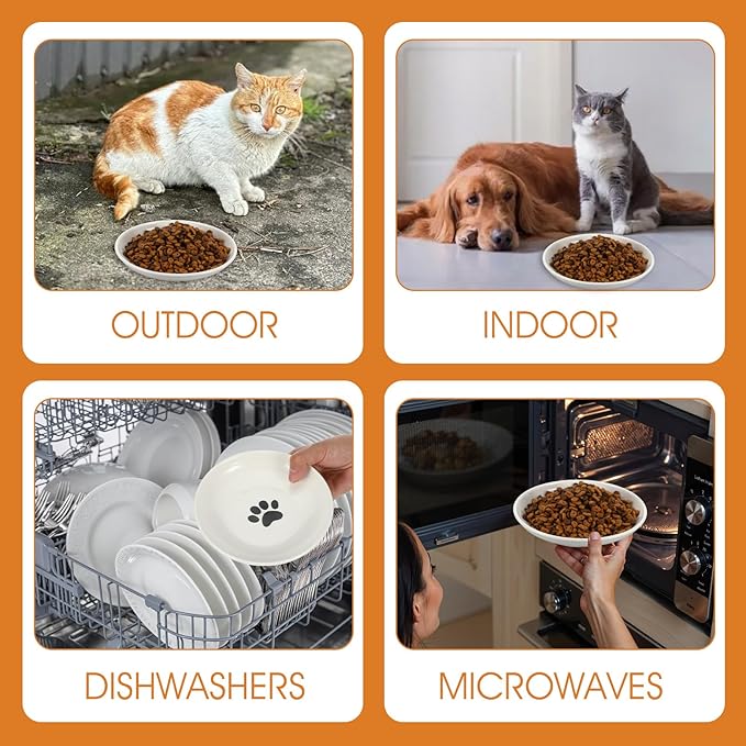 6 Pack Cat Food Bowl, Ceramic Cat Bowls, Anti Whisker Fatigue Cats Bowl Set, 5.9 Inches Shallow Wide Kitten Plates for Food and Water