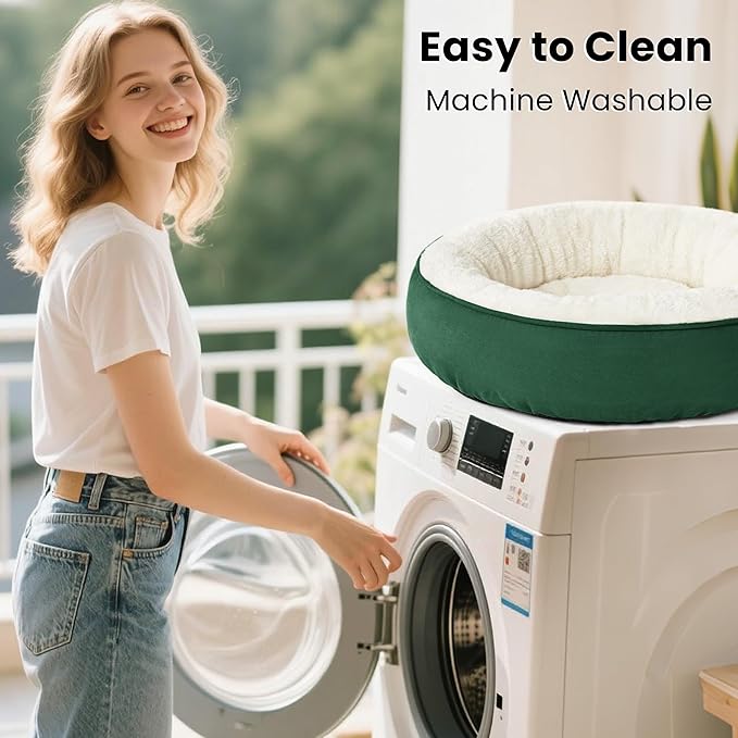 Love's cabin Round Donut Cat and Dog Cushion Bed, 20in Pet Bed for Cats or Small Dogs, Anti-Slip & Water-Resistant Bottom, Super Soft Durable Fabric Pet Beds, Washable Luxury Cat & Dog Bed Green